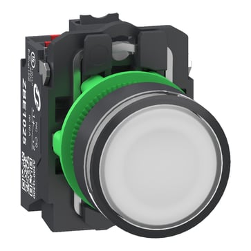 [7517924520] Harmony lampetryk komplet i plast med LED og plan trykflade med fjeder-retur i hvid farve 24VAC/DC f