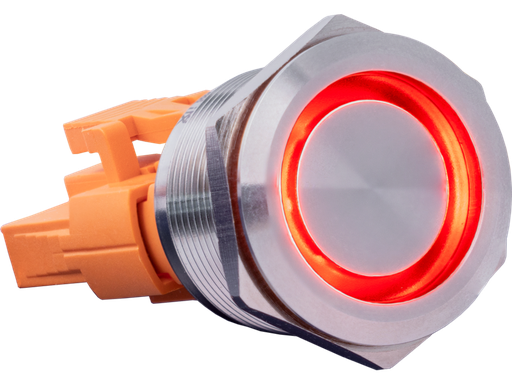 [H62974] Trykkontakt, stål - 2P ON-ON 15A/250V, RØD LED (Ø22mm)