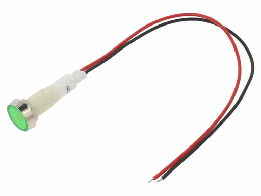 [H66841] LED kontrollampe, flad - 12V Grøn, m. ledn.