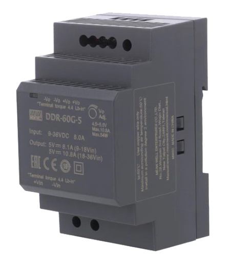 [H63024] DC/DC konverter, DIN - 9-36Vdc ind til 5Vdc ud, 54W