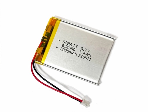 [H51887] LiPOL batteri - 3,7V 2000mAh, 2P 2mm stik (6,5x40x60mm)