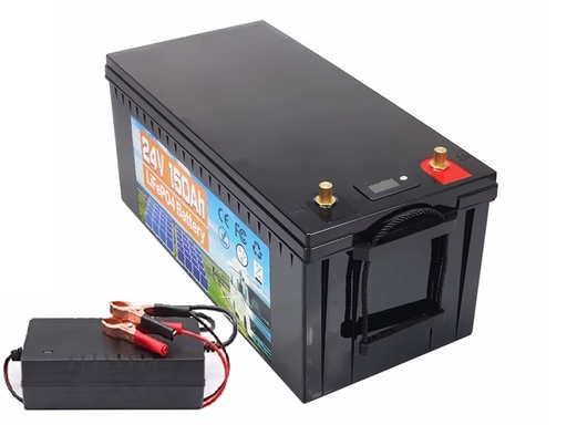 [H34614] LiFePO4 batteri - 24V 150Ah, indbygget BMS incl. 230V lader