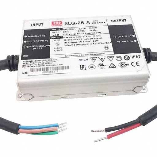 [H67057] Konstant effekt LED driver, 25W, 22-54V, 0.25-1.05A (IP67)