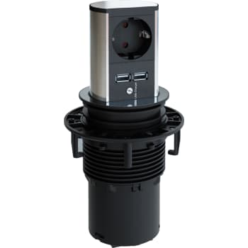 [0917078109] Elevator Pop-up Stikkontakt 1xSchuko+2xUSB 2,15A, stål look