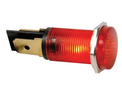 [H19094] Panel kontrollampe - 230V, Ø12mm Rund FASTON, RØD