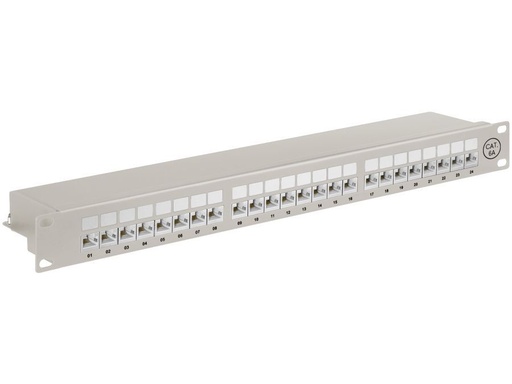 [H45265] 19" Patch panel - 1U, 24 x RJ45 CAT6a skærmet, Grå