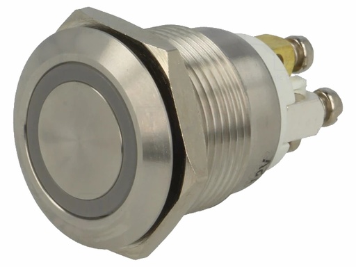 [H61970] Vandalsikret stålkontakt, 1P OFF-(ON) Ø19mm Rød/grøn 12V LED