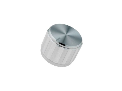 [H56527] Drejeknap til 6,35mm aksel, Ø25x15mm, Sølv m. sort markør