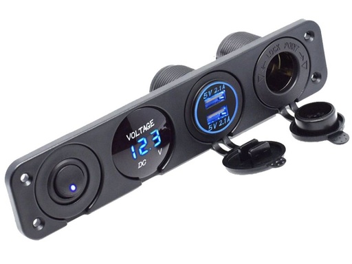[H37829] USB panel - 2 x 5V (2,1A/1A) USB, 12V cigar, LED voltmeter