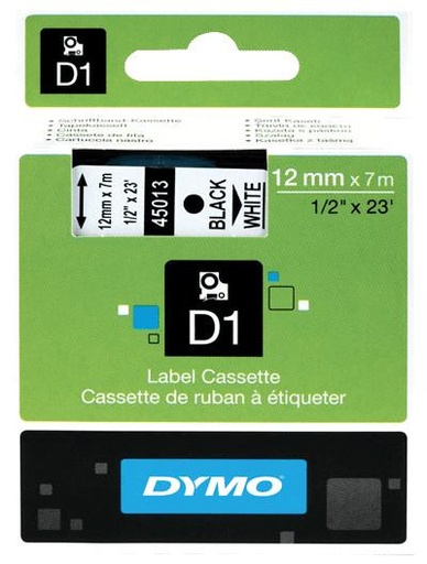 [H34036] Dymotape - Farve: Hvid, Tekst: Sort, L: 7m, B: 12mm
