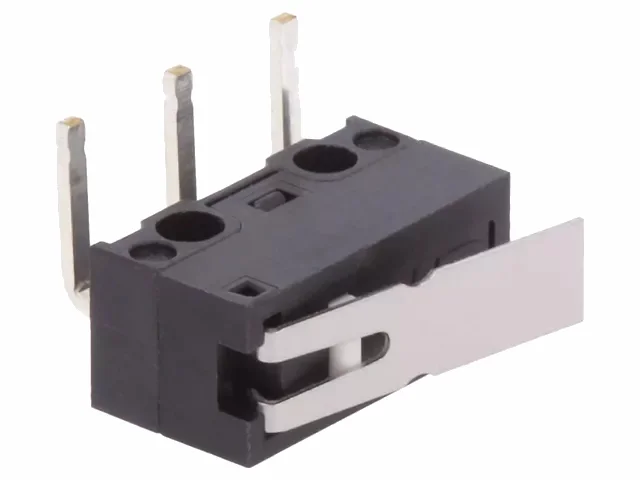 [H20157] Mikroswitch, kort arm - 3A/250V, ON-(ON) SPDT, 90° printben