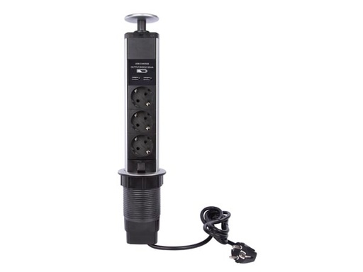 [H34926] Pop-up stikdåse til bordmont. - 3 x CEE7/3 udtag + 2 x USB