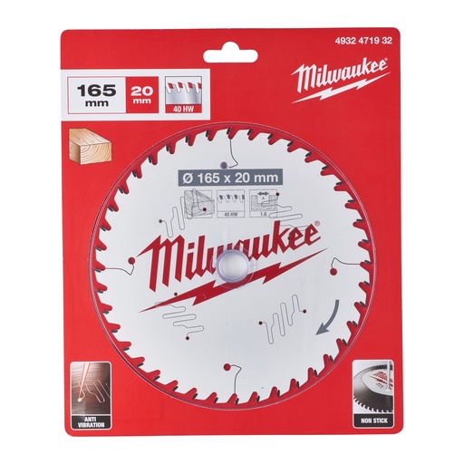 [881315512] Milwaukee rundsavklinge Ø165/20x1,6 mm, 40 td, til træ