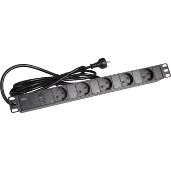 [0986016451] Strømpanel 19" 5 x udtag med jord og glimlampe, stikprop m/j