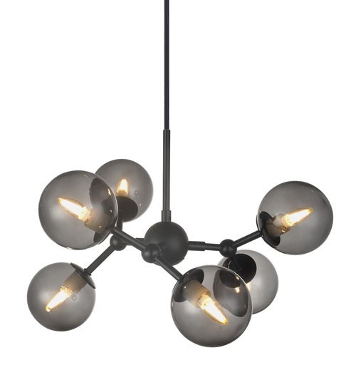 [6241100336] ATOM Chandelier 6L G9 sort/smoke glas