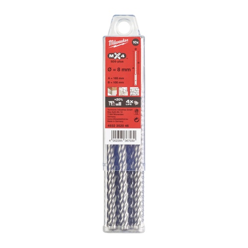 [881417284] Milwaukee 4-skærs MX4 SDS-plus hammerbor 5,5x115 mm, 10-pak