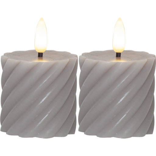 [6648003214] Star Trading Flamme Swirl snoede LED bloklys 5x7,5 grå 2-pak