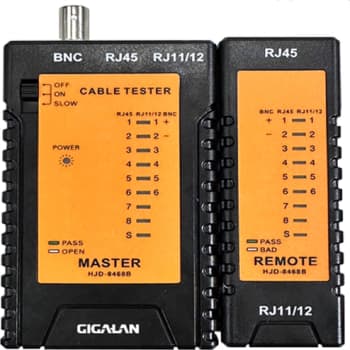 [0998028440] Gennemgangstester RJ45/BNC, 9V, tester Twisted pair og Coax