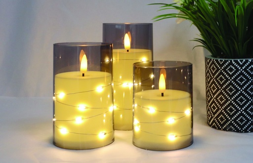 [6648004145] 3 Led Stager i smoke  3D flamme og varm hvid lyskæde +6/18 TIMER