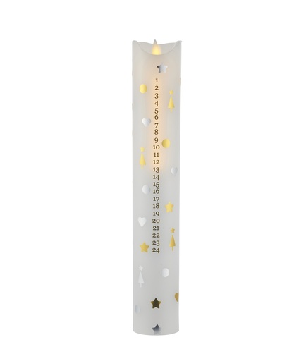 [6648703404] Sara Kalenderlys Ø4,8 x H29 cm, sweet christmas, hvid