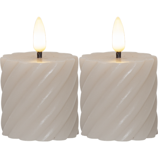 [6648003201] Star Trading Flamme Swirl snoede LED bloklys 5x7,5 beige 2-pak