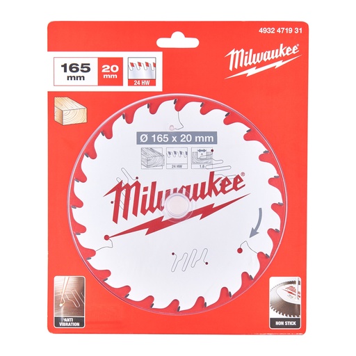 [881315511] Milwaukee rundsavklinge Ø165/20x1,6 mm, 24 td, til træ