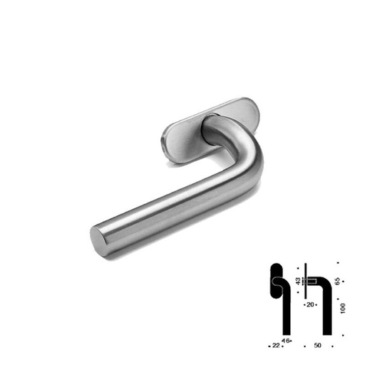 [894073458] Vinduesgreb, LF-form, 16 mm, højre, klick, CC43, børstet stål