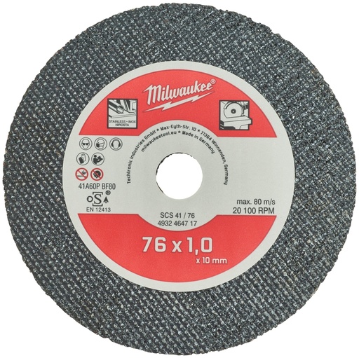 [881350020] Milwaukee skæreskive, metal, Ø76/10 mm x 1 mm, 5 stk.
