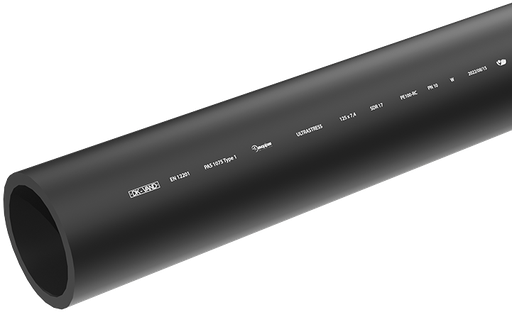 [070717201] Evopipes 200 mm PE100RC PN16 SDR11 rør, sort, 12 m, EN 12201