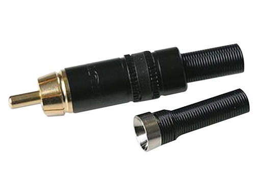 [H38603] REAN - RCA(Phono) hanstik, forgyldt, Sort m. sort ring