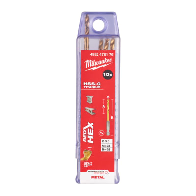 [881423991] Milwaukee HSS-G TIN Shockwave metalbor 1/4" HEX, 3,0 mm, 10 stk.