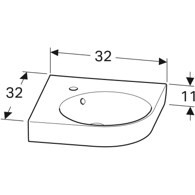 [633021030] GEBERIT håndvask 450x395x155mm hh midt m/overl hjørne porcelæn K