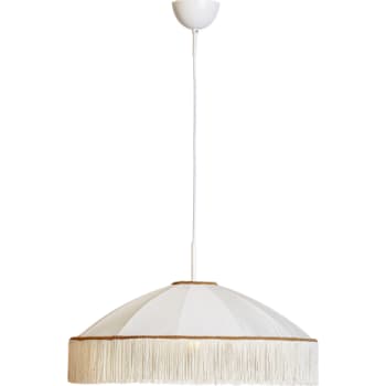[6241115347] Francis pendel ø 60 cm H 35 cm  hvid silke,  guldkant og frynser