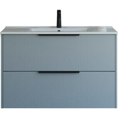 [780935298] 101 cm  Mido+ Classic møbelsæt medAmber vask, stribet, l.blå mat