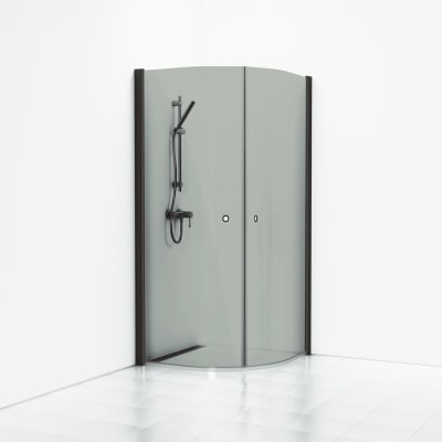 [675652612] Skoga Brusehjørne Halvrund 90x90 Sort Mat/Røgfarvet glas IntGr