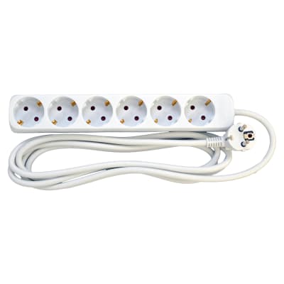 [6228235143] 6-Stikdåse Schuko uden afbryder og med 3M ledning, hvid