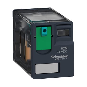 [7522505523] RXM stikbensrelæ med testknap og 2 C/O kontakter på 12A og 24 VDC forsyning