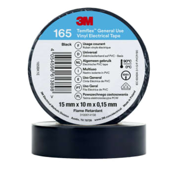 [8739900004] 3MTM TemflexTM el vinyltape 165 Sort 15 mm x 10 m 100 rl/pk