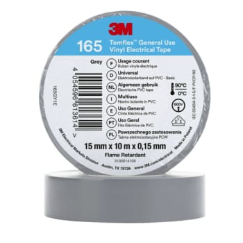 [8739900046] 3MTM TemflexTM el vinyltape 165 Grå 15 mm x 10 m 100 rl/pk