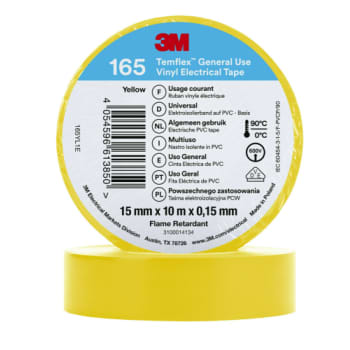 [8739900091] 3MTM TemflexTM el vinyltape 165 Gul 15 mm x 10 m 100 rl/pk