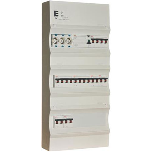 [1412013532] Færdigmonteret gruppetavle - HPFI, Tarif, 3x16A 3P+N, 4x13A 1P+N - Grå