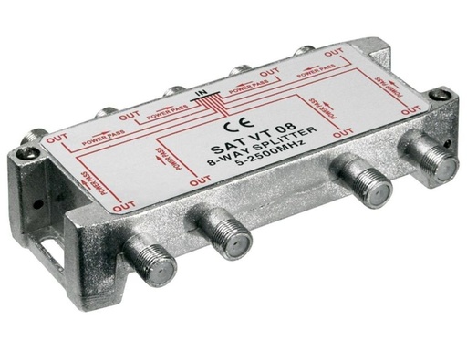 [H28121] TV/FM/SAT antennesplitter - 8 vejs 5-2450MHz (til F stik)
