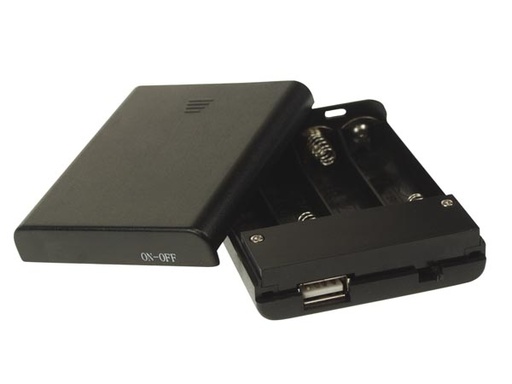[H23620] Batteriholder til 4xAA batteri, Lukket hus m. USB og kontakt