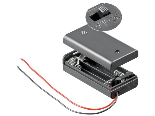 [H44433] Batteriholder til 2xAA batteri, Lukket hus m. kontakt