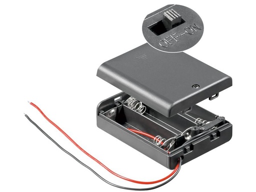[H44435] Batteriholder til 3xAA batteri. Lukket hus m. kontakt