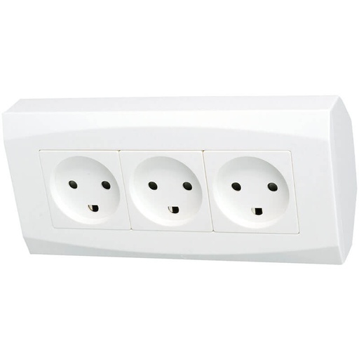 [1890056DK] Tripel stikkontakt med jord til hjørnemontage