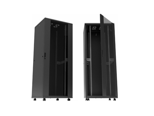 [H49162] 19" netværk rackskab - 22U, B800xD1000mm, m. glaslåge, Sort