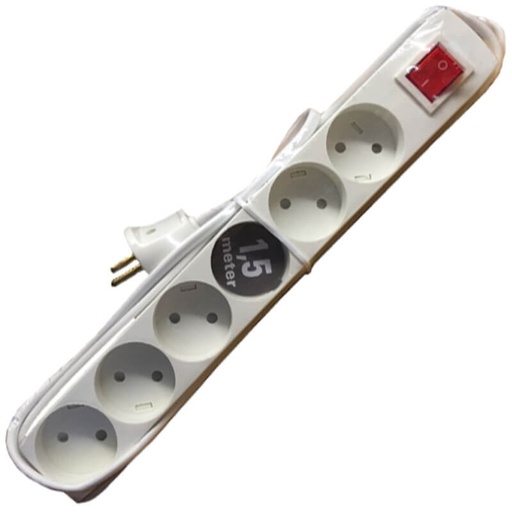 [1928931617] 6-stikdåse u/jord m/afbryder 1,5m hvid