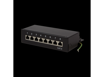 [H45267] Patch panel - 8 x RJ45 CAT6 skærmet, Sort