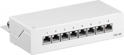 [H50794] CAT6a Mini / Desktop Patch Panel - 8 x RJ45 skærmet, Hvid